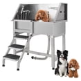 thumbnail image 1 of Stainless Steel Dog Grooming Tub - 34in Professional Bath Station with Left Ramp (Polished Silver) for Small/Large Dogs, 1 of 7