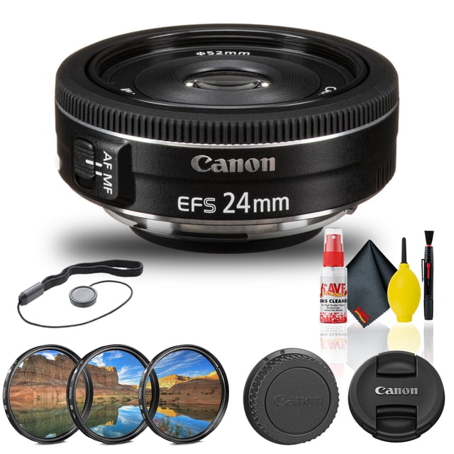Canon EF-S 24mm F/2.8 STM Lens (9522B002) + Filter Kit + Cap Keeper + More(International Model)