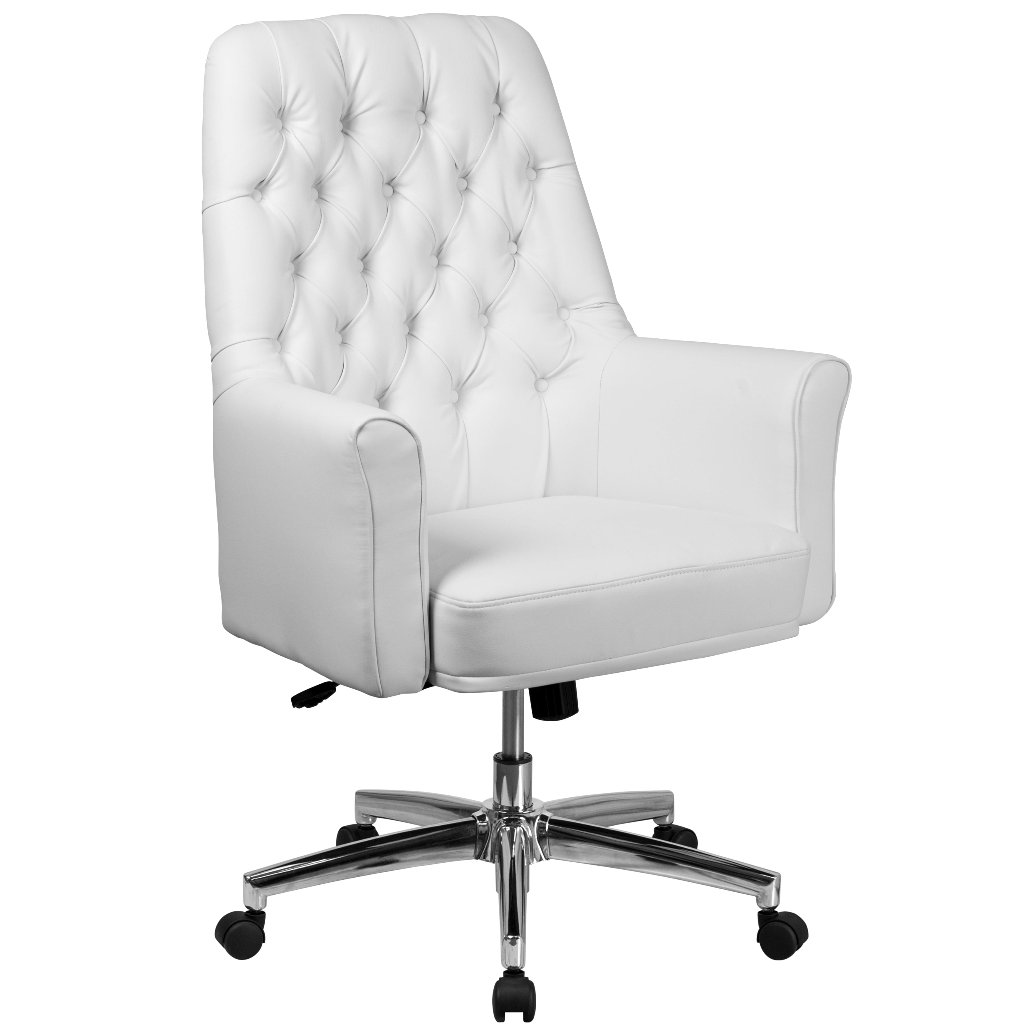 A Line Furniture White Leather Button-tufted Multifunction Executive