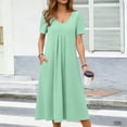 thumbnail image 2 of CFLVAEK Summer Dresses for Women with Pockets Elegant Pleated V Neck Dress Solid Short Sleeve Summer Dresses Green XL, 2 of 7