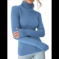 thumbnail image 1 of Suéteres Acanalados para Mujer, Lindos Suéteres de Punto de Cuello Alto, Ajustados y Cálidos Azul Mar un Tamaño, 1 of 9