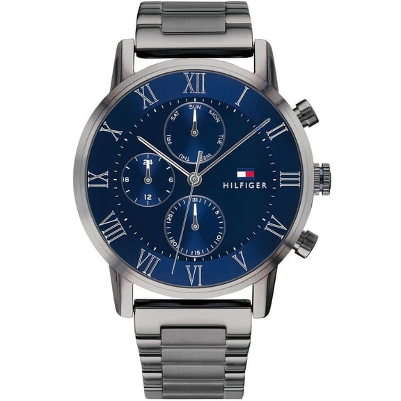 TOMMY HILFIGER 1791456 KANE DARK BLUE DIAL GUNMETAL BRACELET CHRONO MENS WATCH