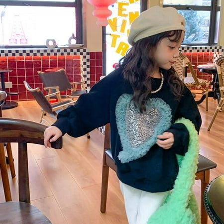 

Baozhu Autumn Winter Love Sequin Print Sweatshirt Boys Clothes Fashion Long Sleeve Fleece Pullovers Girls Kids Cotton Tops