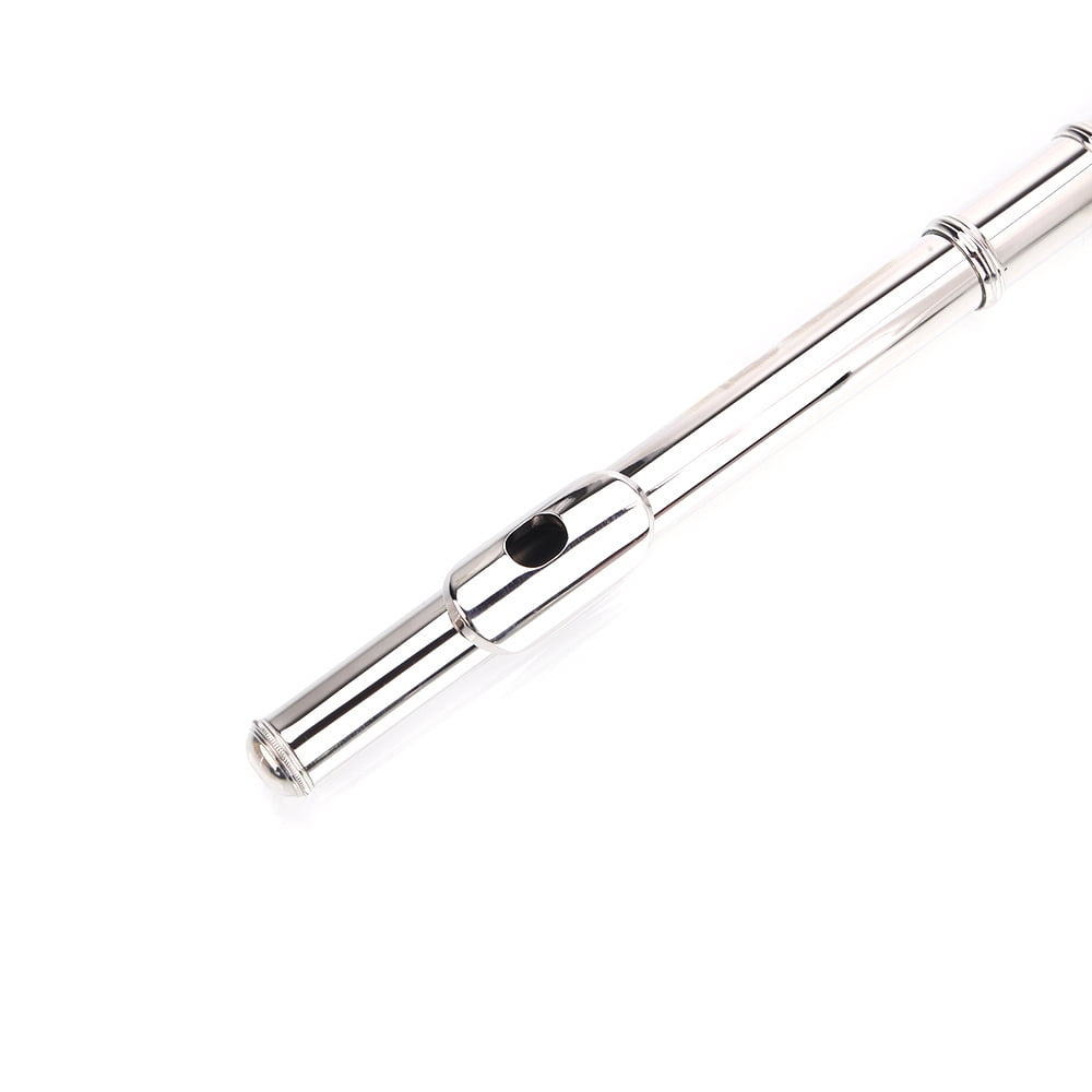 Tcbosik 16-Key Nickel Plated C Closed Hole Flute with Carring Bag, Cloth and Cleaning Rod, Flutes Kit with E Key for Private Lessons, School Band, Home Practice and Orchestra, Silver