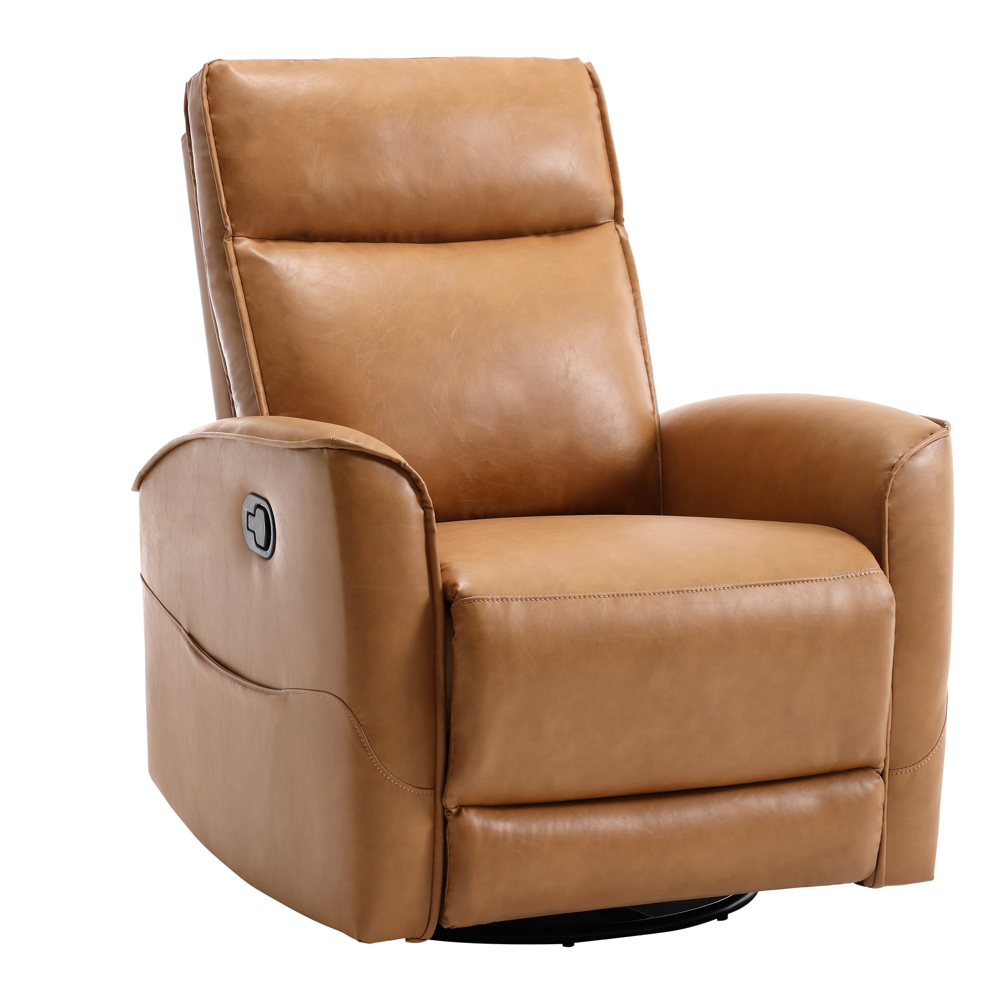 Ebello Manual PU Leather Swivel Rocker Recliner, Nursery Glider Chair with Padded Armrests & Backrest for Apartment, Living Room and Bedroom, Brown