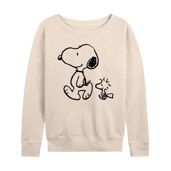 Women's Peanuts Snoopy Woodstock Walk Slouchy Graphic Sweatshirt Color: Beige Size: SMALL