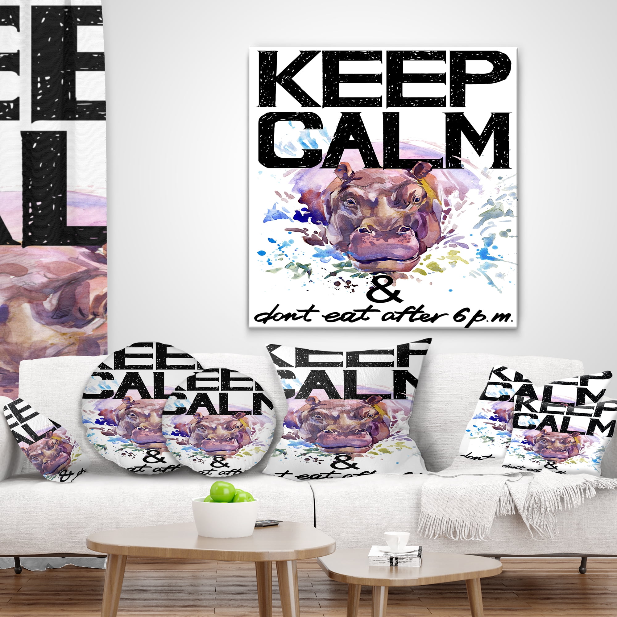 Designart Hippopotamus Watercolor Illustration - Contemporary Animal Throw Pillow - 16x16