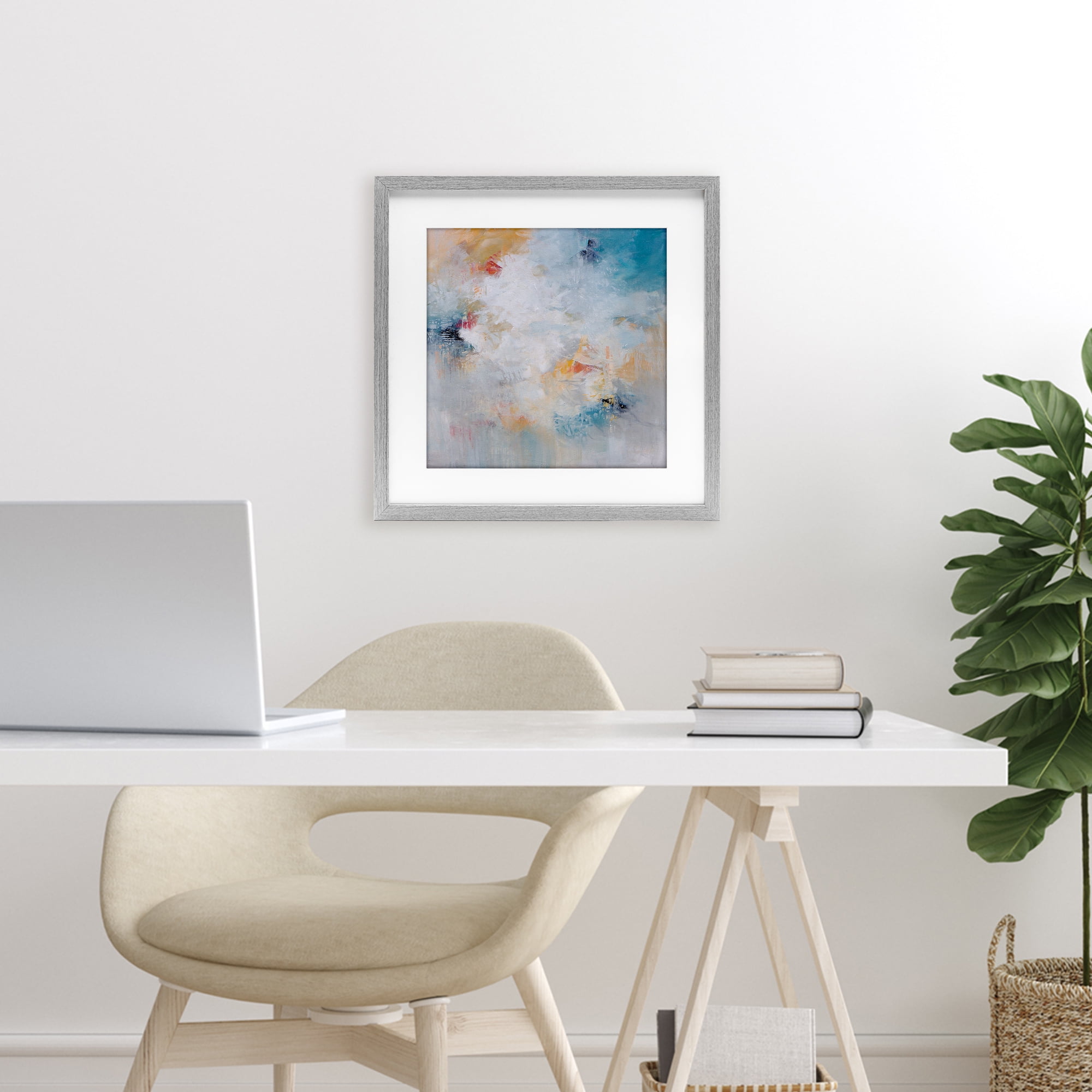 Veiled Dance Abstraction Gray Framed Print Under Glass, design by Karen Hale
