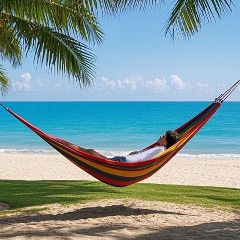 Double Hammock with Stand Sturdy 440lbs Capacity Hammock for Camping Outside Garden Outdoor Indoor Patio Backyard, Rainbow