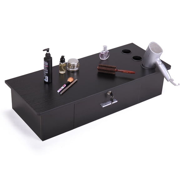 Veryke Salon Styling Station, Wall Mount Barber Station, Hair Styling Beauty Spa Locking Cabinet, Black