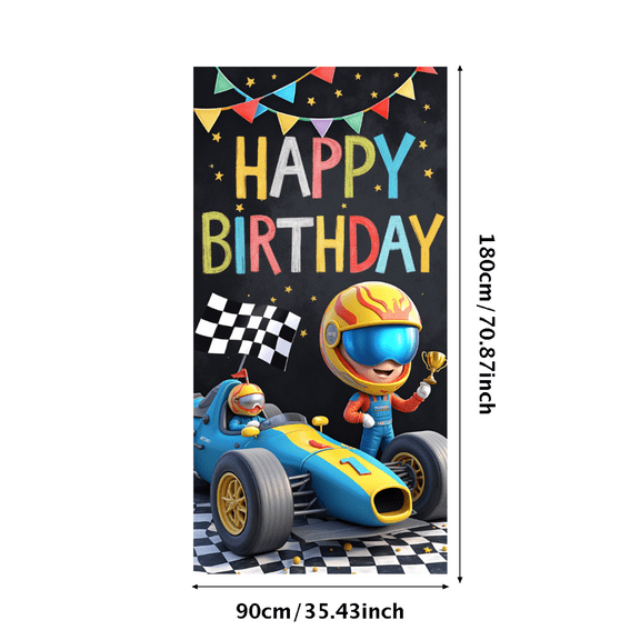 Colorful Theme Happy Birthday Banner Racing Car Decoration Celebration Banner for Kid's Party Outdoor Event Indoor Decoration