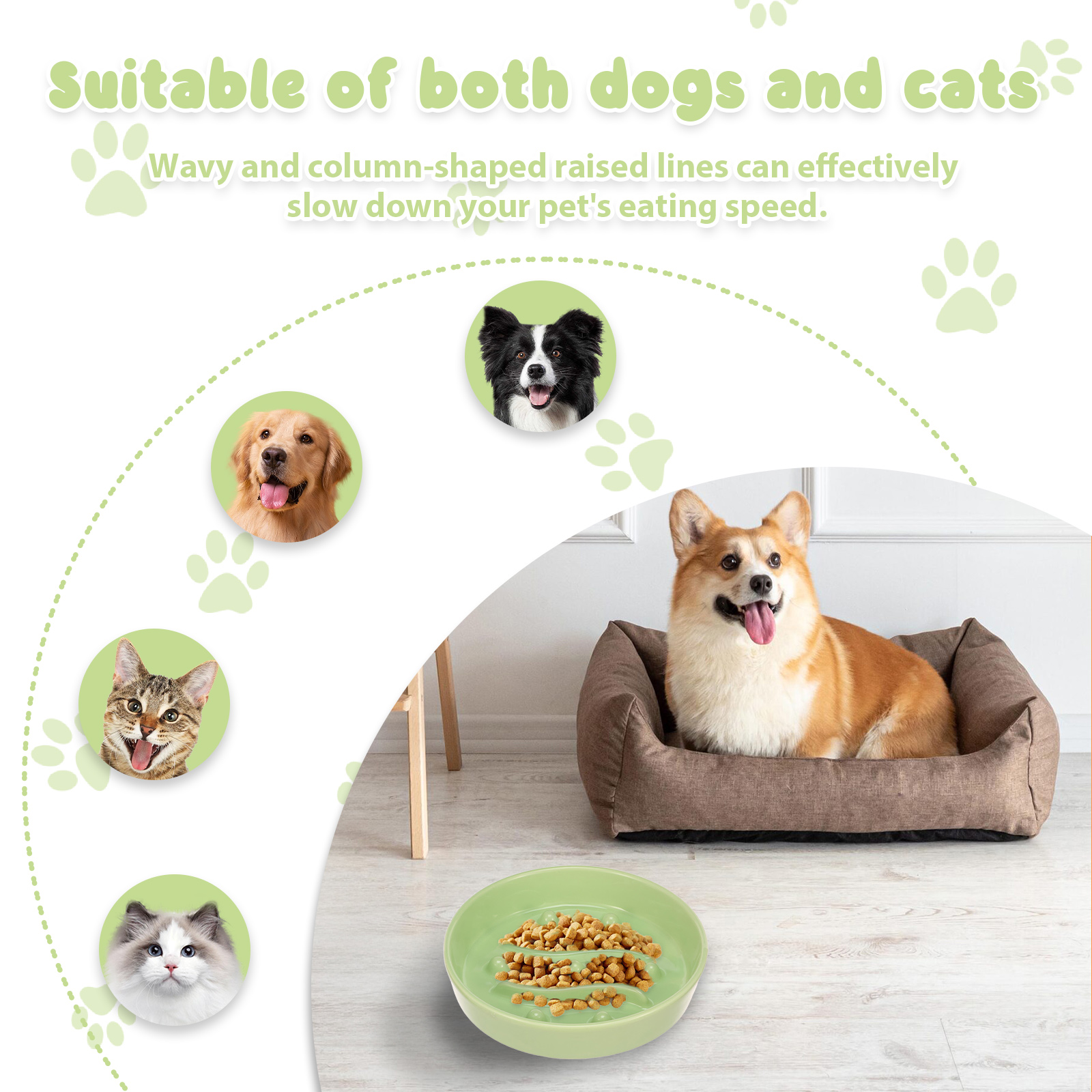 2 Pcs Cat Slow Feeder Bowl Smooth Ceramic Cat Food Bowl Slow Feeder with Nonslip Bottom，Keeps Pets Busy and Prevents Puppy Overeating