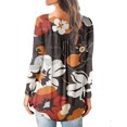 thumbnail image 4 of IROINNID Savings Ladies Long Sleeve T Shirts Lounge T-shirt Printed Round Neck Ruched Button Pullover Blouse Tops,Brown, 4 of 7