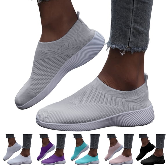 Modisza Women's Walking Sock Shoes Elastic Knit Lightweight Slip on Breathable Yoga Sneakers Casual Tennis Running Shoe Black Size 7