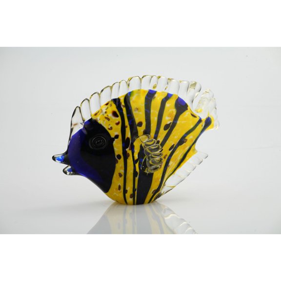 7.5" Blue and Yellow Glass Fish Figurine Tabletop Decor