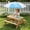 Picnic Table-Brown & Yellow, variant on Wooden Kid's Adirondack Chair for Indoor and Outdoor, Natural Cedar Patio Lounge Chiar for Kids