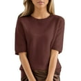 thumbnail image 2 of Womens T Shirts Women's Round Neck Short Sleeved Loose T Shirt with A Knit Bottom Short Tops for Women, 2 of 6