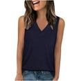 thumbnail image 2 of Women's Loose Fit V Neck Sleeveless Cotton Tank Top, Summer Tops for Ladies Navy M, 2 of 7