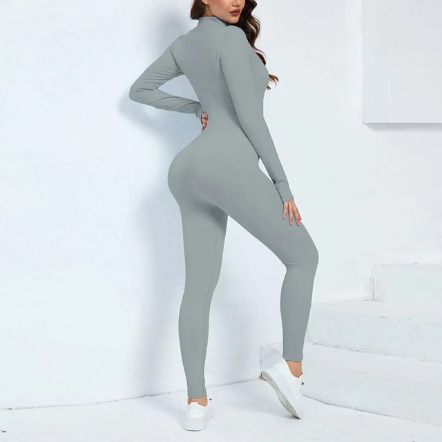 Monos de pierna delgada para mujer, traje de una pieza con cremallera, conjunto de Yoga de manga larga, ropa de entrenamiento de realce para gimnasio, monos para hacer ejercicio, ropa deportiva