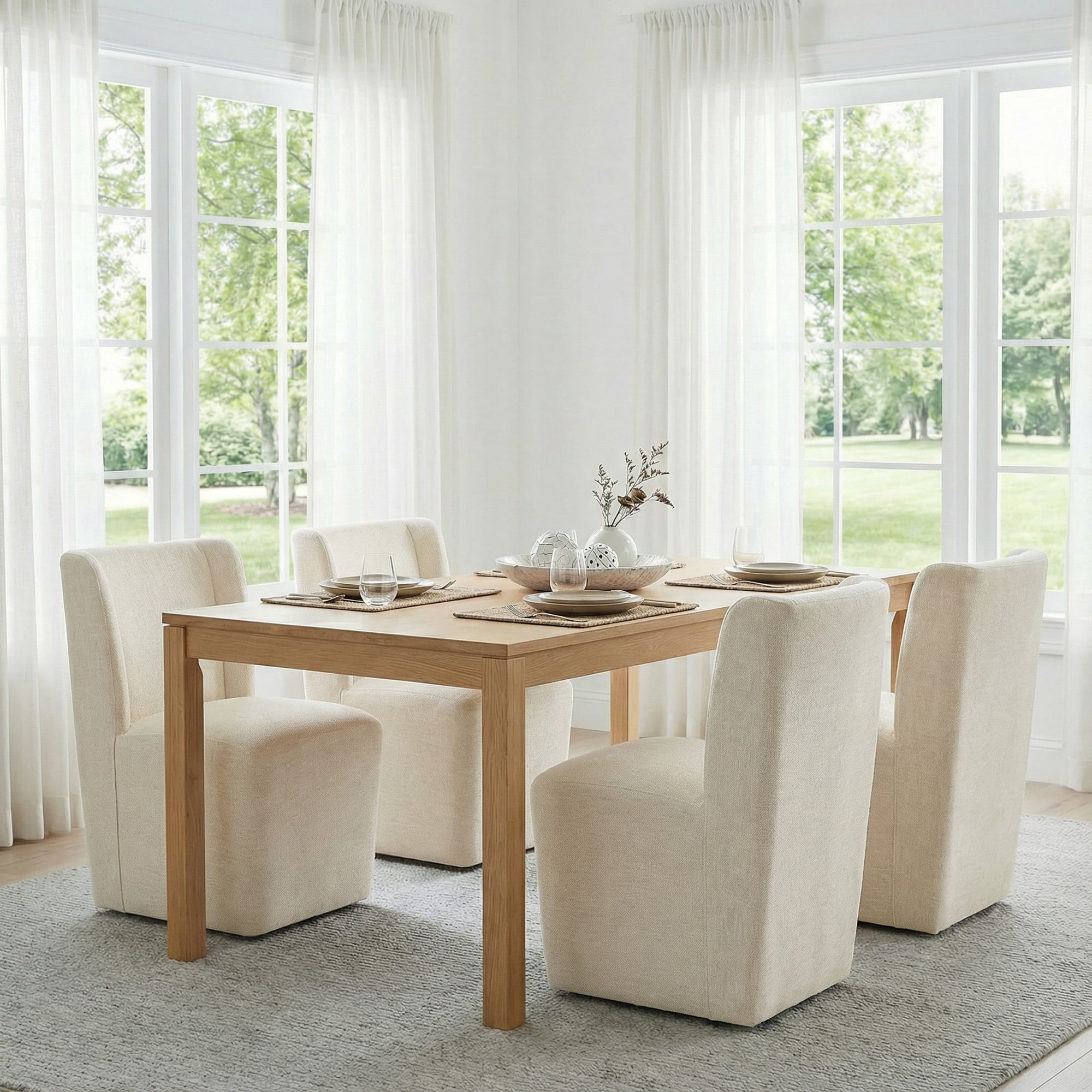 Spruce & Spring Modern Upholstered Dining Chair with Wingback and Hidden Casters, Single, Fabric in Linen