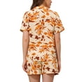 thumbnail image 3 of Women Hawaiian Sets 2 Pieces Floral Button Down Shirt and Shorts Tropical Vacation Beach Casual Outfits 2025 XL Beige Orange, 3 of 5