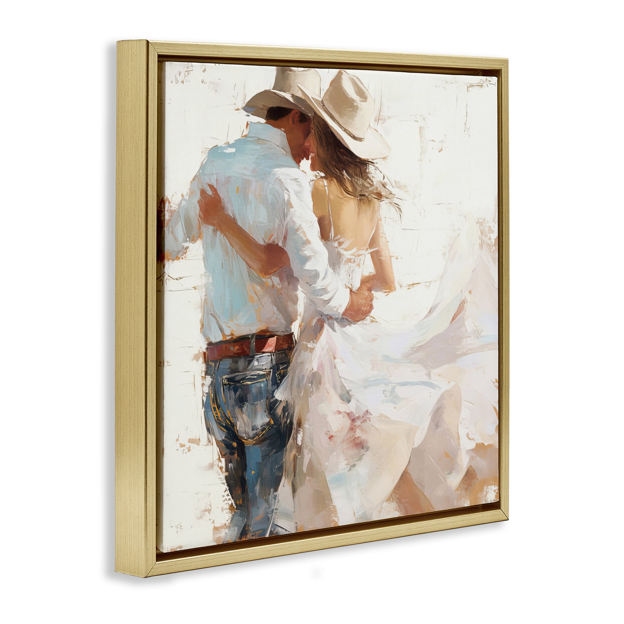 Stupell Industries Cowgirl Romance Couple Gold Framed Floater Canvas Wall Art, design by Tina LeCour