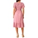 thumbnail image 3 of Vestido midi smock con mangas acampanadas y bolsillo para mujer Inspire Chic, casual de verano, color rosa, talla L, 3 of 4