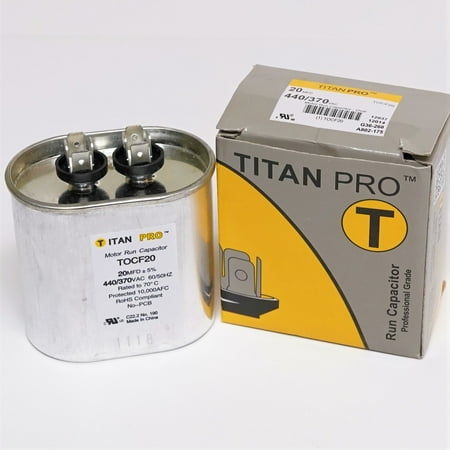 

2Pc TitanPro TOCF20 HVAC Motor Run Oval Capacitor. 20 MFD/UF 440/370 Volts