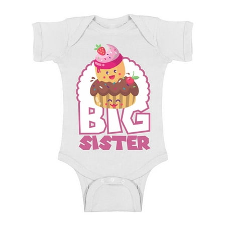 

Awkward Styles Cupcake Baby Bodysuit Short Sleeve Cupcake Romper Top Big Sister Romper One Piece Big Sister Romper Baby Announcement Romper for Little One Cute Baby Clothing for Girls Kids Gifts