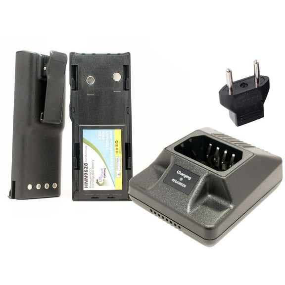 2x Pack - Motorola GP88 Battery   Charger with EU Adapter - Replacement for Motorola HNN9628 Two-Way Radio Battery and Charger (1200mAh, 7.5V, NI-CD)