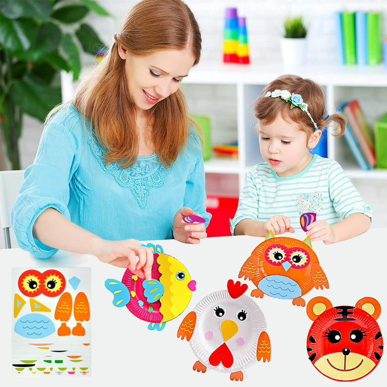 Lnkoo 10pcs Toddler Crafts Paper Plate Art Kit Arts and Crafts for Kids Boys Girls Preschool Easy Animal Plate Craft DIY Projects Supply Kit Creative