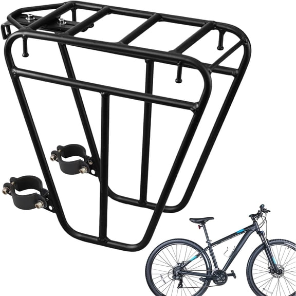 Bike Front Pannier Rack Front Bike Rack With 25kg Load Capacity Steel Cycle Carrier For Pannier Bag Basket Tent Sleeping Bag (Black)
