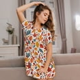 thumbnail image 3 of Honeii Autumn Leaves Print Women's Loose Short Sleeve Nightgown, Soft Cotton Sleepwear, Comfy Loose Fit Pajama Dress for Sleep and Lounge, 3 of 6