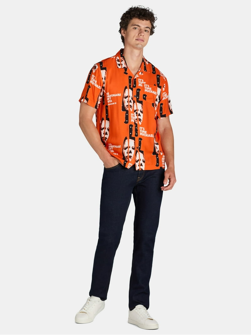 michael myers dress shirt Halloween 2 Mens Graphic Print Shirt with Short Sleeves, Sizes XS-3XL
