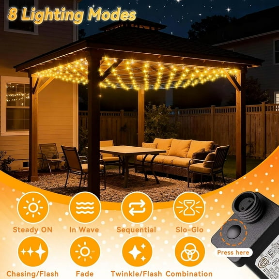 YUYAN-200 LED Net Lights Outdoor, 8 Modes Connectable Christmas Net Lights, 10 x 10FT Christmas Mesh Light with Timer, Warm White Mesh Light Plug in Waterproof for Bushes,Xmas,Garden,Yard Decor