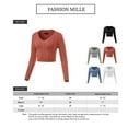thumbnail image 2 of FashionMille Women Regular Slim Fit V-Neck Crop Top Long Sleeve Pullover Cable Knitted Sweater Top, 2 of 5