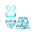 thumbnail image 2 of TiaoBug Kids Girls 3 Piece Swimsuit Criss Cross Bikini Set Hawaii Surfing Floral Print Bathing Suit Pool Party Swimwear Leaf 14, 2 of 7