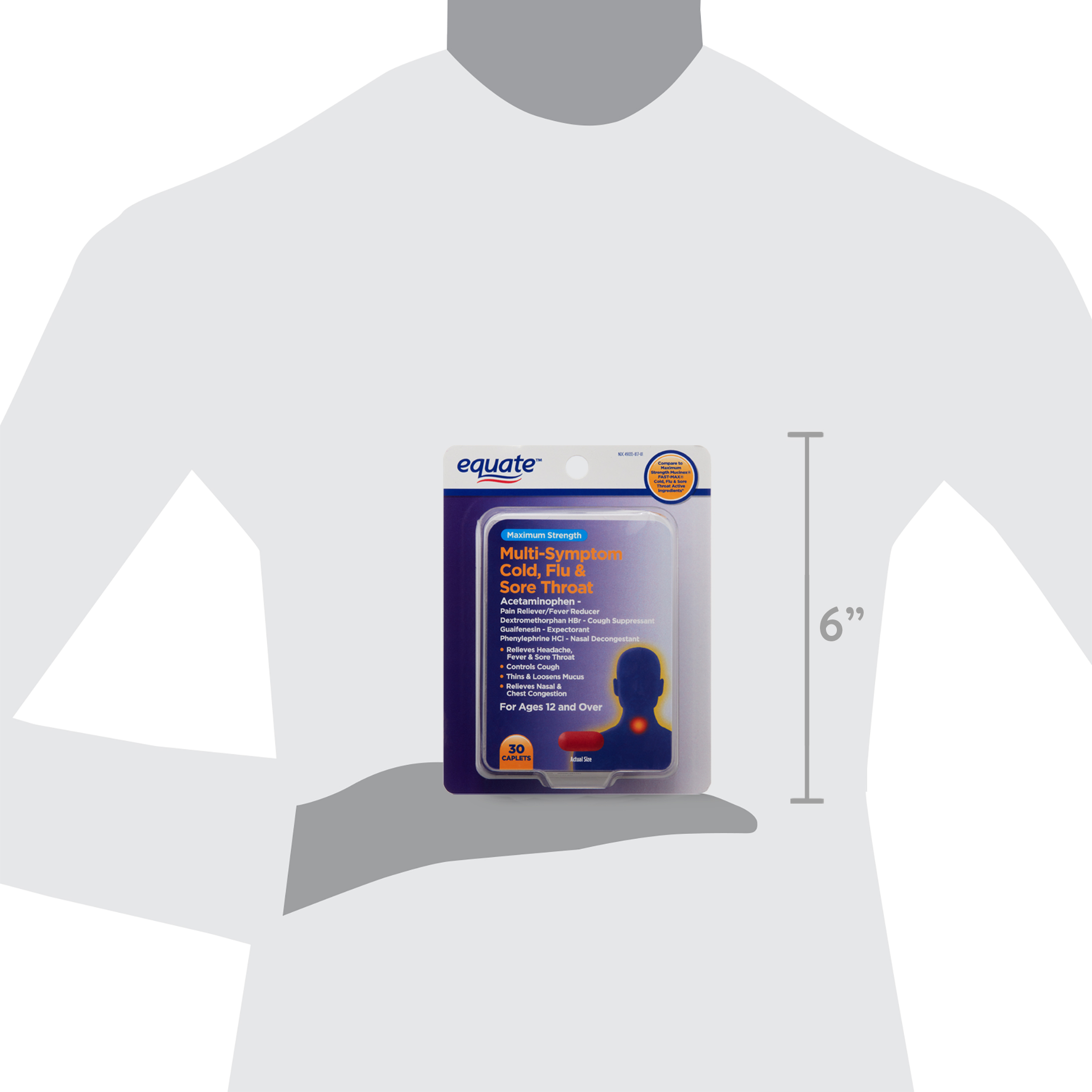 Equate Maximum Strength Multi-Symptom Cold, Flu & Sore Throat Medicine, 30ct Caplets