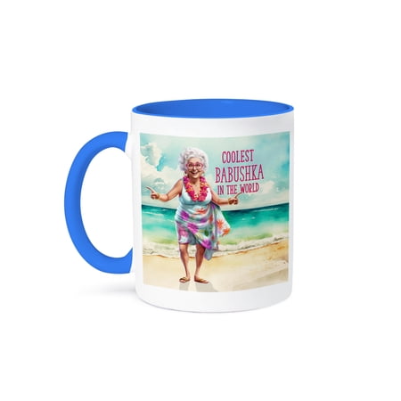 3dRose, Coolest Babushka Ever Beach Lover Grandma in Russian, 15oz Two-Tone Blue Mug