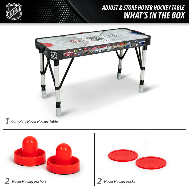 NHL Adjust and Store Air Powered Hockey Table ? Black and Grey ? 41 lbs.,  54 in. x 24.25 in. x 31 in. ? Adjustable to Three Heights; Lock and Store  Legs Underneath for Easy Storage 