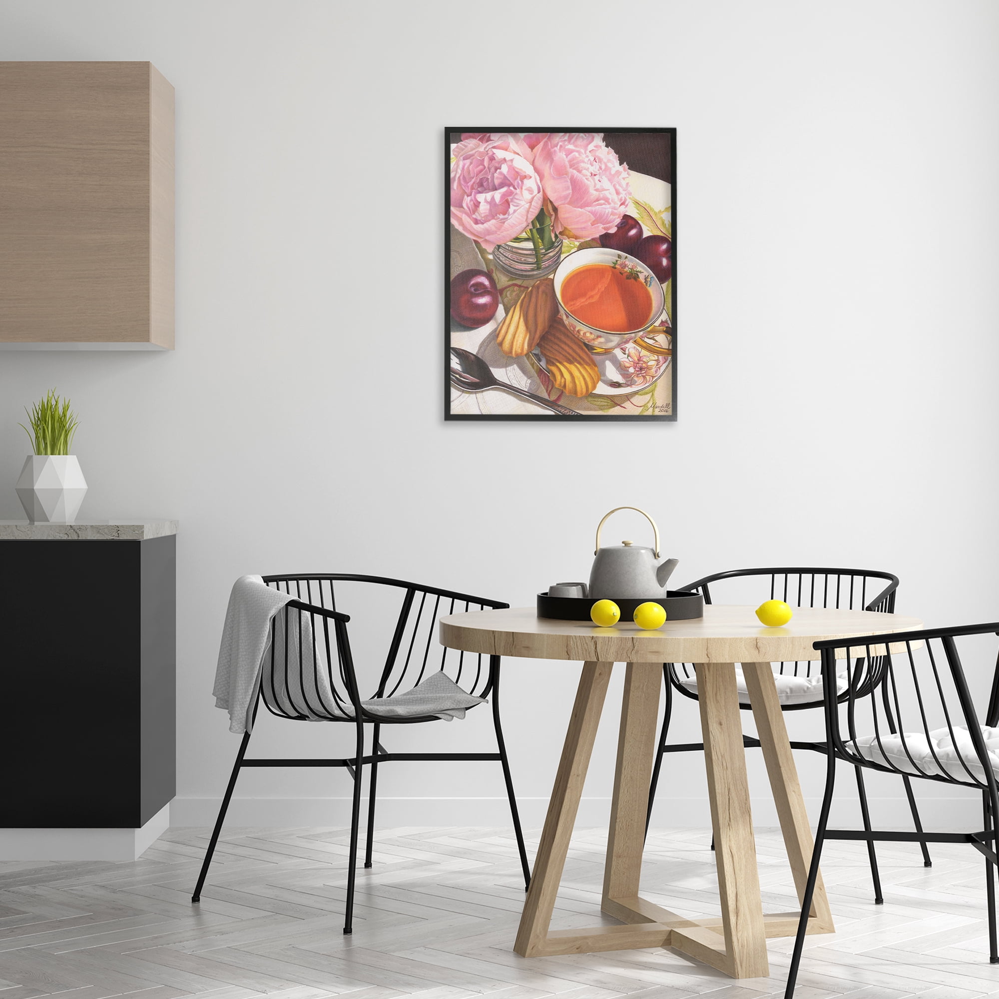 Stupell Industries Tea with Peonies & Plums Food & Beverage Painting Black Framed Art Print Wall Art, 24 x 30