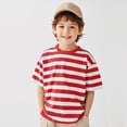 thumbnail image 2 of KPOPLK Boys Shirts Short Sleeve T-Shirts Kids Basic Stripe Crew Neck Tops Casual Cotton Tees Clothes Size 7-8 Years,Red, 2 of 4