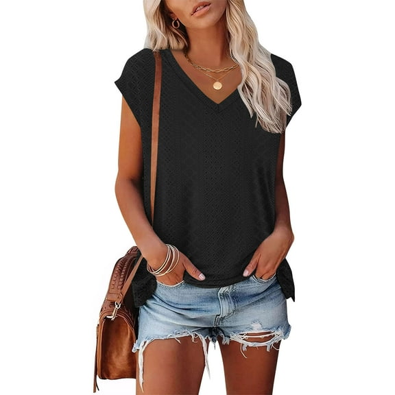 Babysbule Women's V-Neck Casual Short Sleeve Tops Lightweight Summer Blouse Soft Comfy Pullover Shirt For Spring Daily Wear