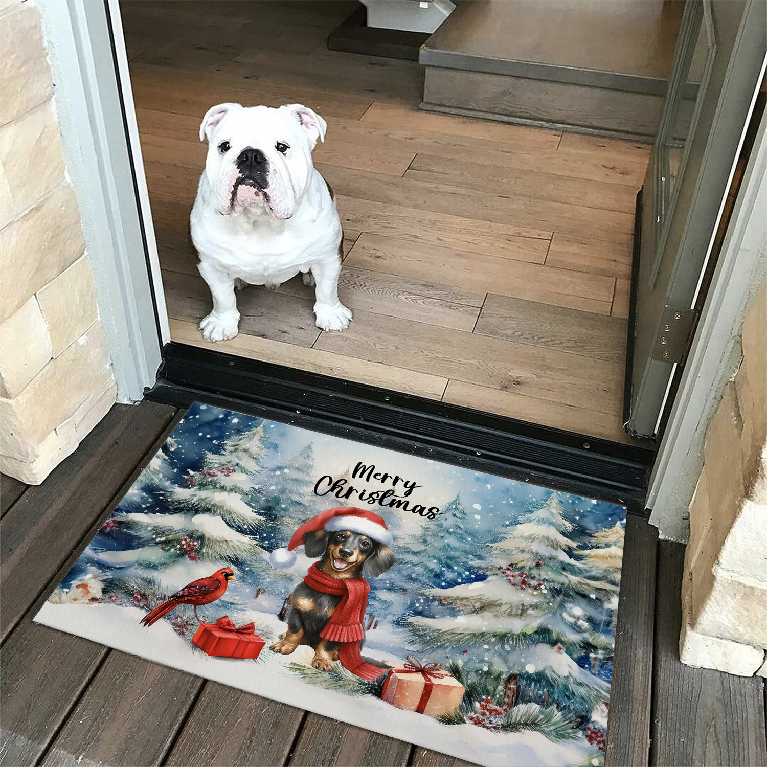 Merry Christmas Dachshund Enjoys Woofmas Winter Xmas Holiday Doormat Wiener Dog Lover Gifts Idea Indoor Outdoor Welcome Mat - 02022
