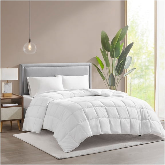 JERFIT White All-Season Queen/Full Down Alternative Comforter, Hypoallergenic 100% Cotton Cover, Machine Washable, Duvet Loops, Box Quilted, OEKO-TEX Certified