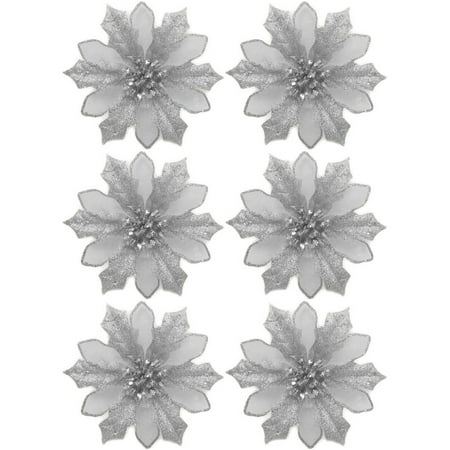 holiday time silver clip on poinsettia christmas ornaments holiday time silver clip on poinsettia christmas ornaments
