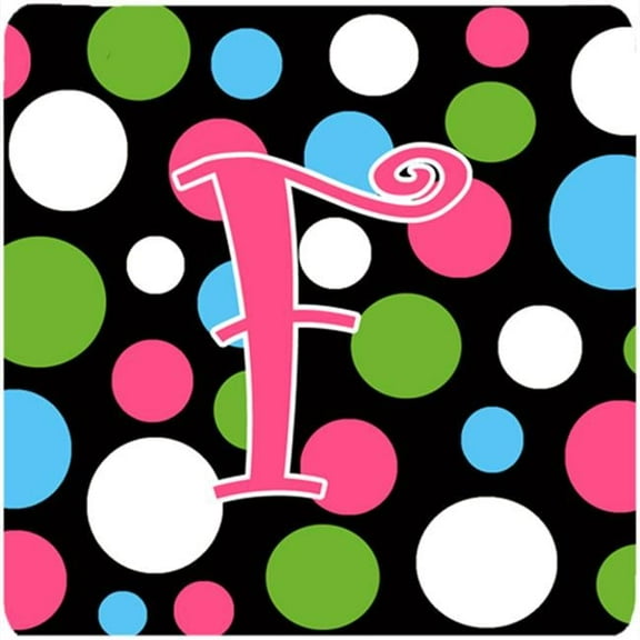 Monogram - Polkadots And Pink Foam Coasters - Set 4, Initial Letter F