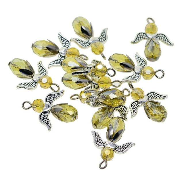 GUOOL 12pcs Crystal Faceted Angel Charms Antique Fairy Pendants For Jewelry Making Citrine