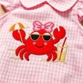 thumbnail image 3 of mgoYE Baby Girl Crab Outfit Crawfish Embroidery Sleeveless Plaid Romper Dress Ruffle Bodysuit Newborn Summer Clothes(Pink,0-3 Months), 3 of 4