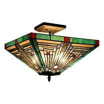 RADIANCE Goods Tiffany-Style Blackish Bronze 2 Light Mission Ceiling Fixture 14" Wide